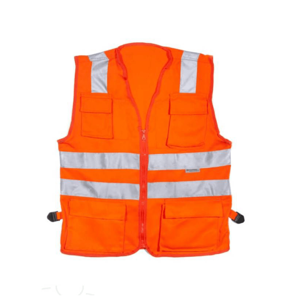 Chaleco Drill Nuevo Mundo color naranja con cintas reflectivas 3m
